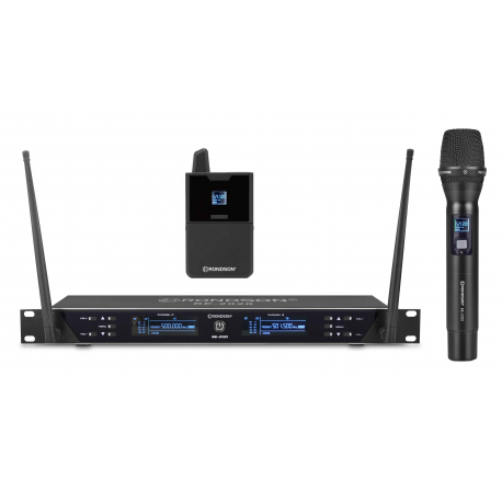 Dual UHF receiver set with 1 handheld and 1 lapel microphone